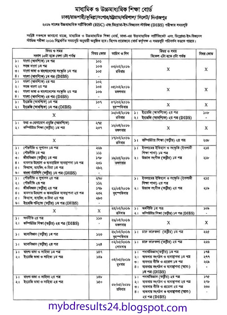 hsc examination routine 2016