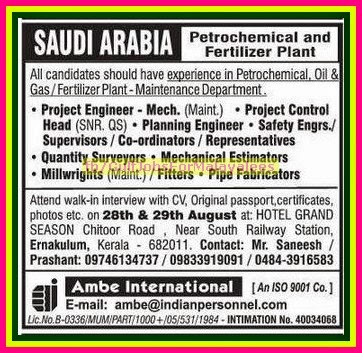 Oil & Gas Plant Job Vacancies for Saudi Arabia