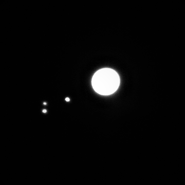 Jupiter and three of its its moons