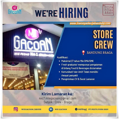 Lowongan Kerja Store Crew Mie Gacoan Braga Bandung