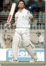 Tendulkar acknowledges the crowd after reaching his double hundred. Zimbabwe in India