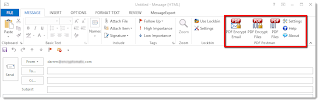 PDF Postman shown installed in the Outlook 2013 new email message toolbar.