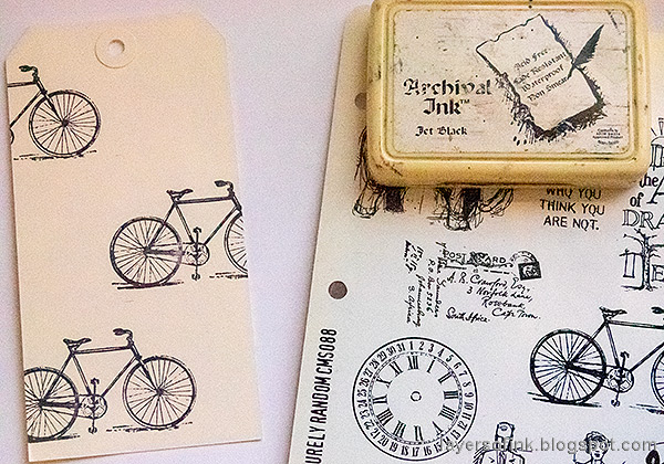 Layers of ink - Pastel Bicycle Tag Tutorial by Anna-Karin Evaldsson. Stamp with Tim Holtz Purely Random.