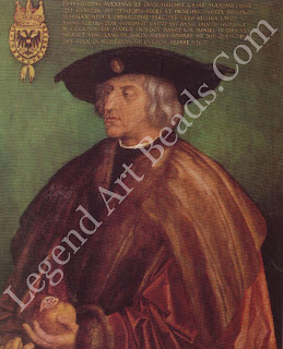 The Emperor's favor The Holy Roman Emperor, Maximilian I, employed Dilrer from 1512 and in 1515 awarded him a pension of 100 florins a year. This portrait was painted after Maximilian's death in 1519. He holds a pomegranate  his own personal symbol of immortality. 