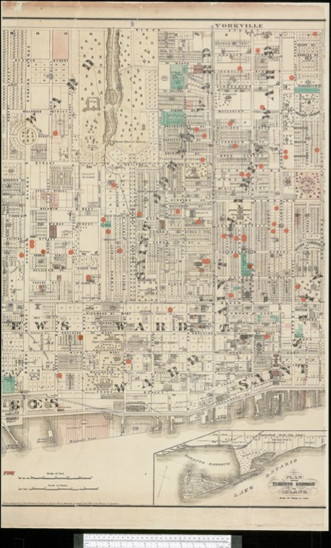 1872 Wadsworth & Unwin Map of the City of Toronto showing Tax Exemptions - C