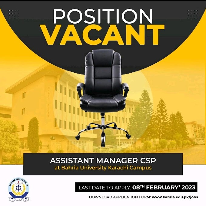 Latest Jobs in Bahria University for the post of ASSISTANT MANAGER