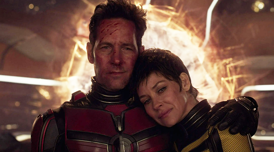 Paul Rudd as Scott Lang and Evangeline Lilly as Hope van Dyne in Ant-Man and the Wasp: Quantumania.