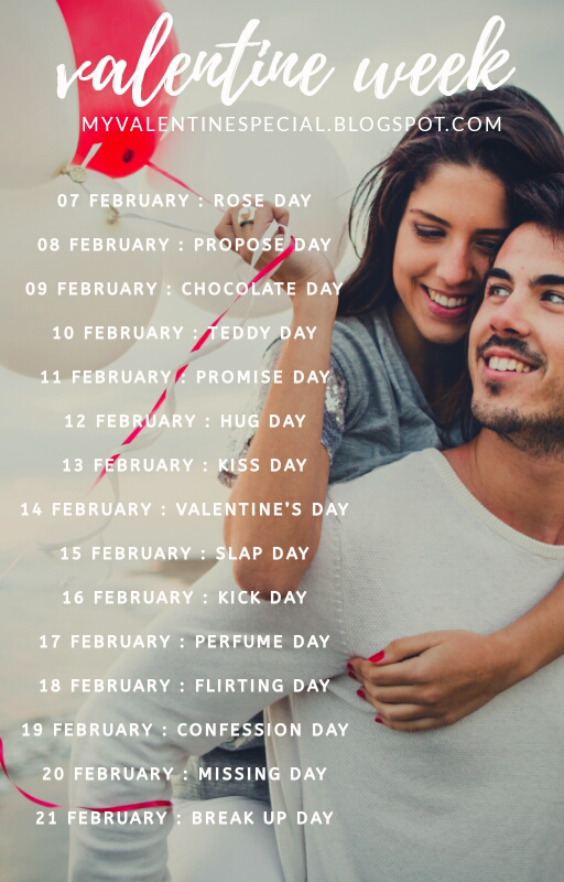 7 Feb to 21 Feb days list, February special days list, Valentine Week List 2020