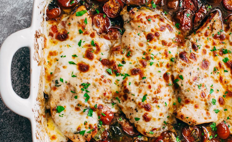 Garlic Butter Tomato Baked Chicken with Mozzarella