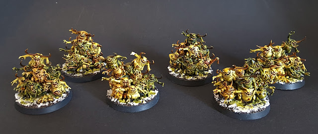 Nurglings - Nurgle Daemons painted with Citadel Contrast for Warhammer 40k