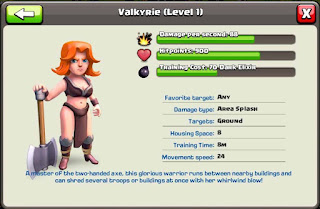 Valkyrie COC adalah salah satu karakter pasukan yang ada di dark barak level 3. Info biaya upgrade Valkyrie COC, lamanya upgrade serta kehebatannya ada disini.