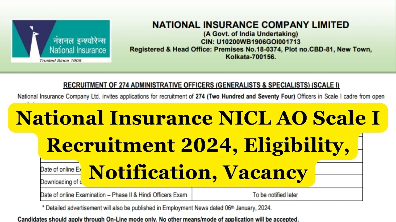 National Insurance NICL AO Scale I Recruitment 2024