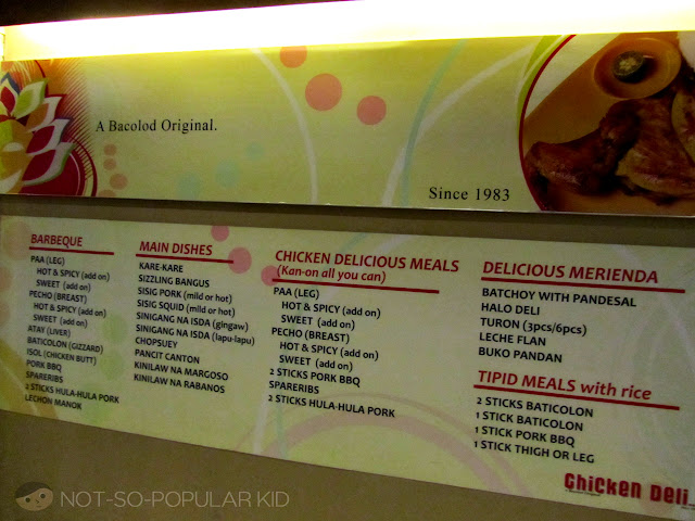 Menu of Chicken Deli Bacolod