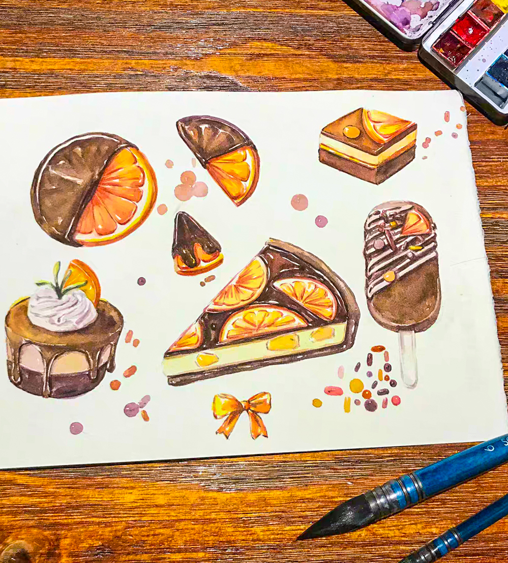 31Food watercolor ideas&contrast and brightness of colors, come to see my tips