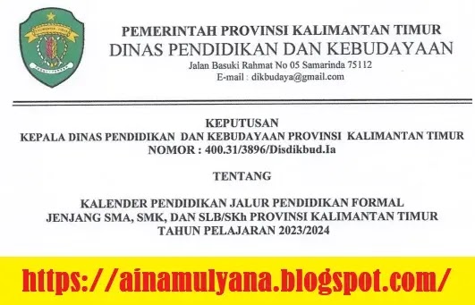 Kalender Pendidikan SMA SMK SLB SKH Tahun Pelajaran 2023/2024 Provinsi Kalimantan Timur