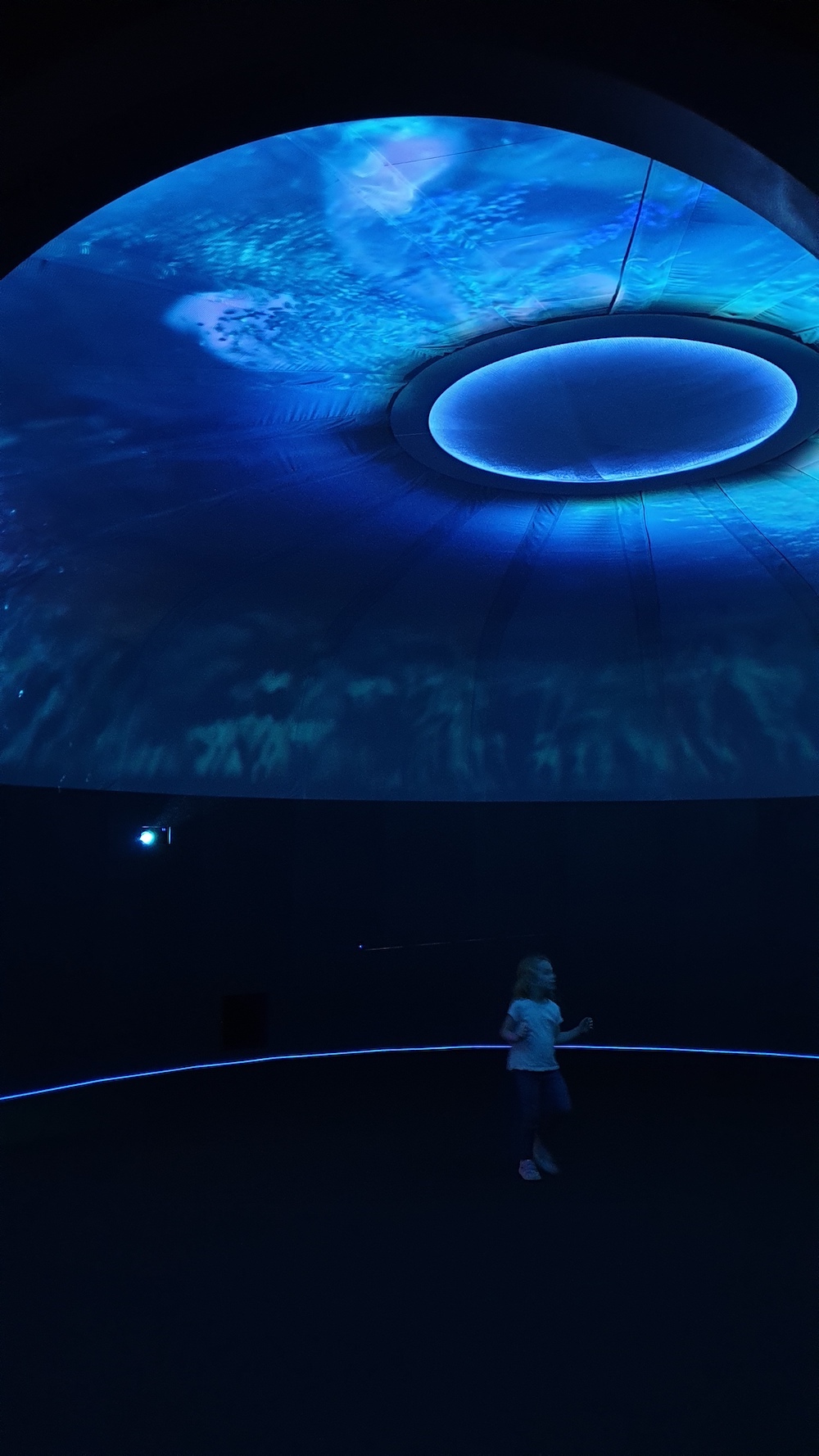 child in a blue immersive room