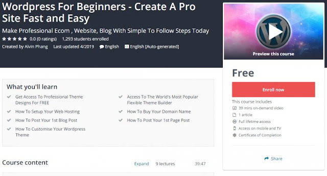 [100% Free] Wordpress For Beginners - Create A Pro Site Fast and Easy