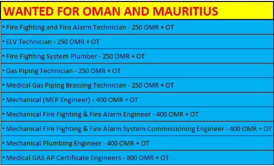 WANTED FOR OMAN AND MAURITIUS