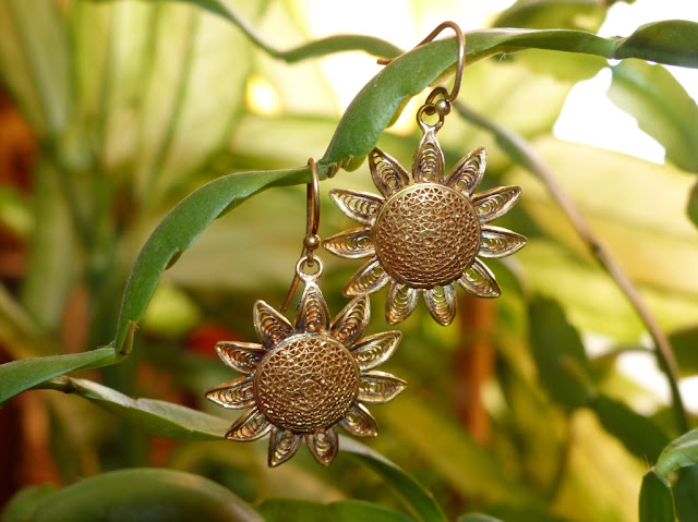 Gold-plated silver sunflower earrings 