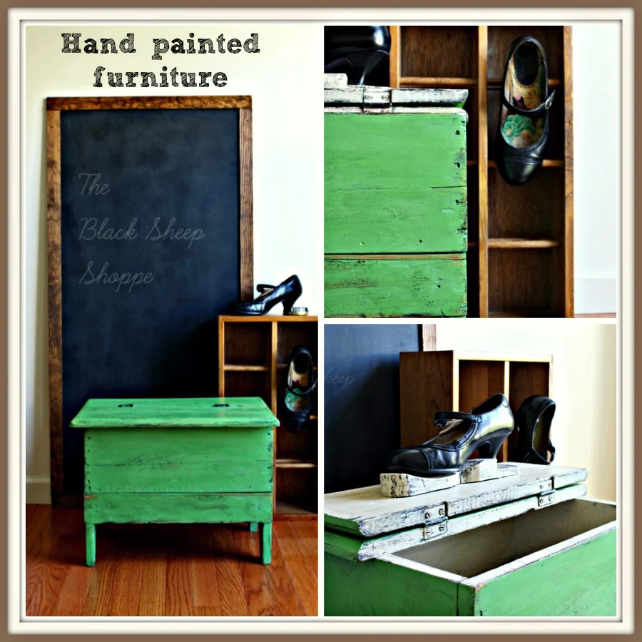 Antique shoe shine box painted Antibes Annie Sloan Chalk Paint by The Black Sheep Shoppe.