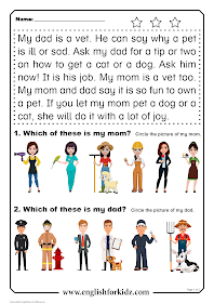 Reading comprehension passage - printable ESL worksheet for elementary school
