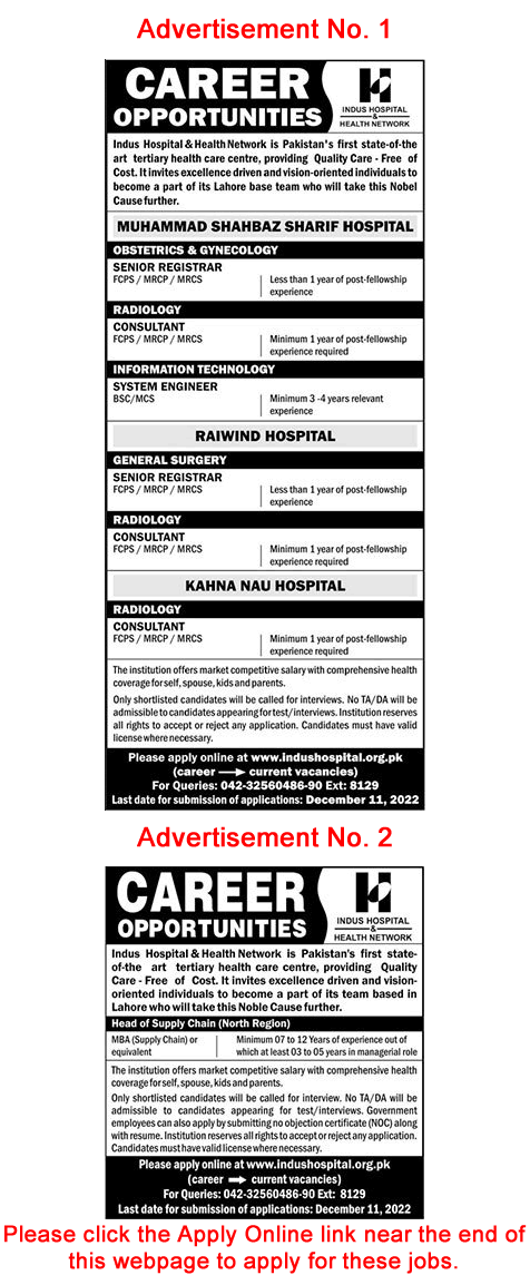 Indus Hospitals Lahore Jobs November December 2022 Apply Online Medical Consultants & Others Latest Jobs