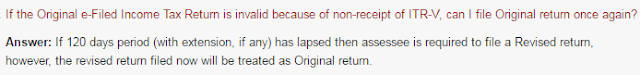 Resolve - ITR-V Not Sent Within 120 Days  ( With Extention ) / ITR-V Received After Due Date in Income Tax CPC