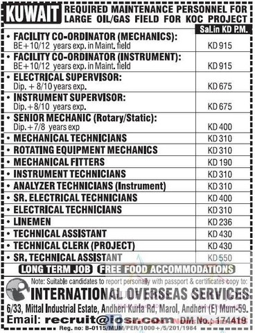 KOC Kuwait oil & gas project large job vacancies