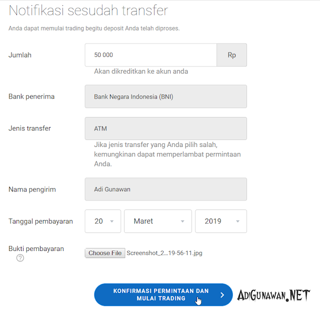 Konfirmasi pembayaran octafx