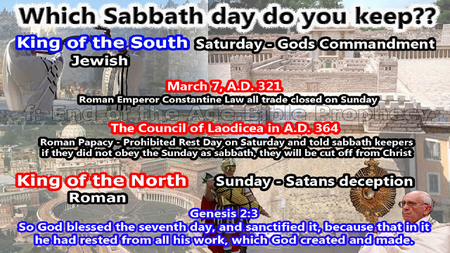saturday, true sabbath day, lord holy day, beginning world, held jews israel, satan, babylon the great whore, rome, scarlet beast, pope papacy, created sunday, pagan feasts, 324ad, 364ad, Constantine, rest day, cut off from christ,