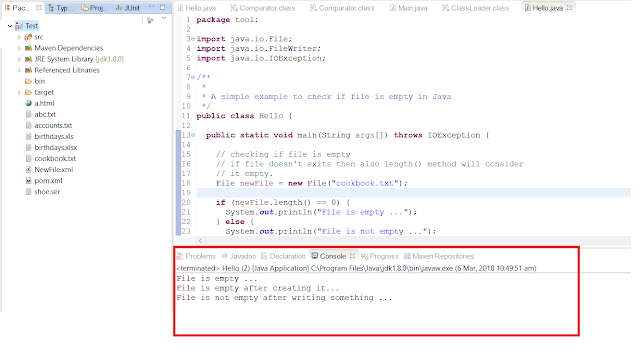 of my weblog Javarevisited emailed me yesterday close how to banking enterprise jibe if a file is empty inwards Jav Influenza A virus subtype H5N1 Simple Example to Check if File is Empty inwards Java