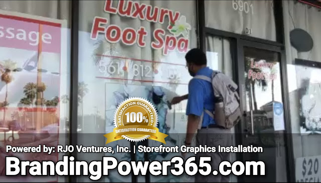 Storefront Window Graphics Installation, Vinyl Application for Luxury Foot Spa in West Palm Beach - BrandingPower365.com (RJO Ventures, Inc.)