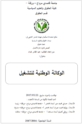 مذكرة ماستر: الوكالة الوطنية للتشغيل PDF