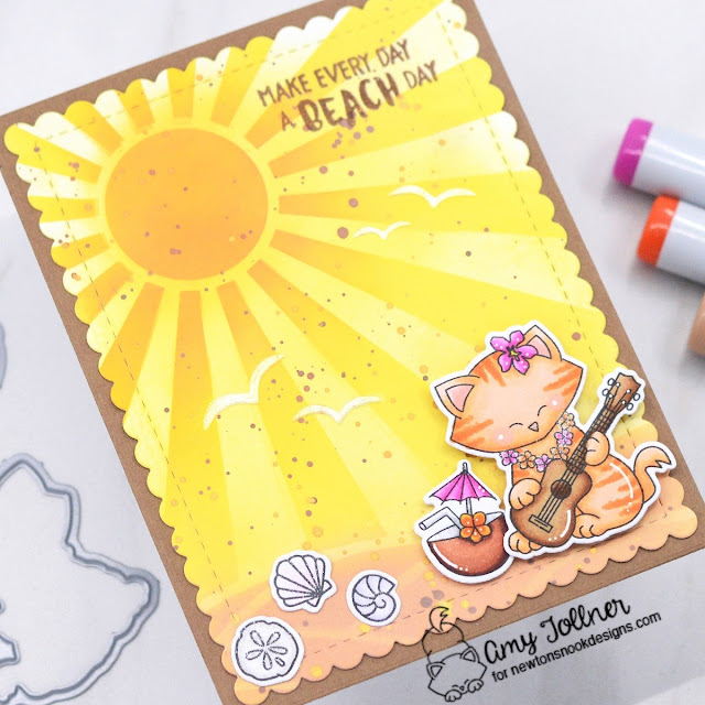 Aloha Newton Stamp and Die Set, Summer Moments Stamp and Die Set, Sunscape Stencil, Retro Sun and Palms Stencil Set, Frames and Flags Die Set by Newtons Nook Designs #newtonsnookdesigns #newtonsnook #nnd #inkypawschallenge #inkypaws #handmade