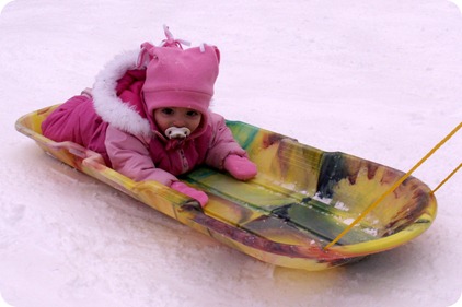 Elaine's first sledding trip