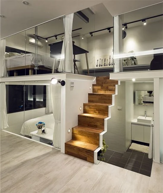 interior rumah minimalis dengan lantai mezzanine