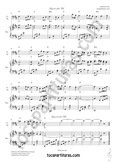 3 Leyendas de Pasión Partitura de Chelo & Fagot Legends of the Fall Sheet Music for Cello and Bassoon