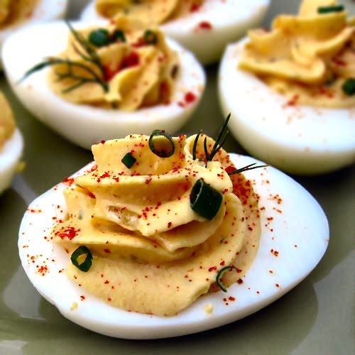 Spicy Deviled Eggs from a Kroger flyer no less 12 hard cooked eggs