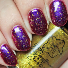 Moonflower Polish La Belle stamped over Great Lakes Lacquer We're All Mad Here using Über Chic 22-03 plate