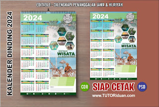 Desain Kalender Dinding 2024 12 Bulan CDR PSD