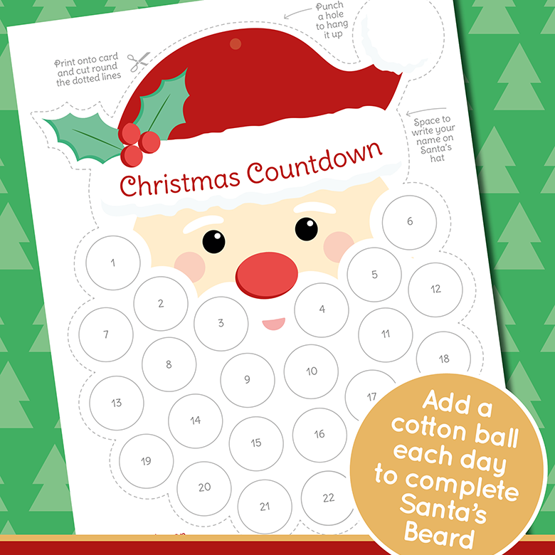 Santa beard Christmas countdown printable