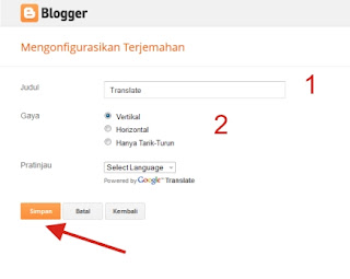 Cara Mudah memasang Widget Google Translate di Blog