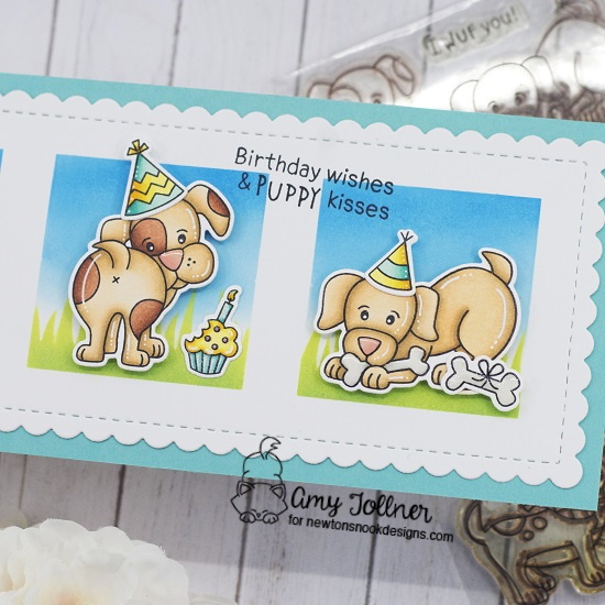 Puppy Playtime Stamp and Die Set, Bleat Stamp and Die Set, Newton's Birthday Bash Stamp and Die Set, Christmas Puppies Stamp and Die Set, Hills & Grass Stencil, Slimline Masking Circles & Squares Stencil Set, Slimline Frames & Portholes Die Set by Newton's Nook Designs #newtonsnook #handmade