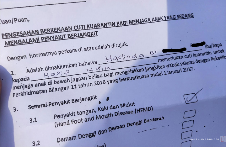 Contoh Surat Pengesahan Tidak Mengambil Kemudahan Cuti Kuarantin