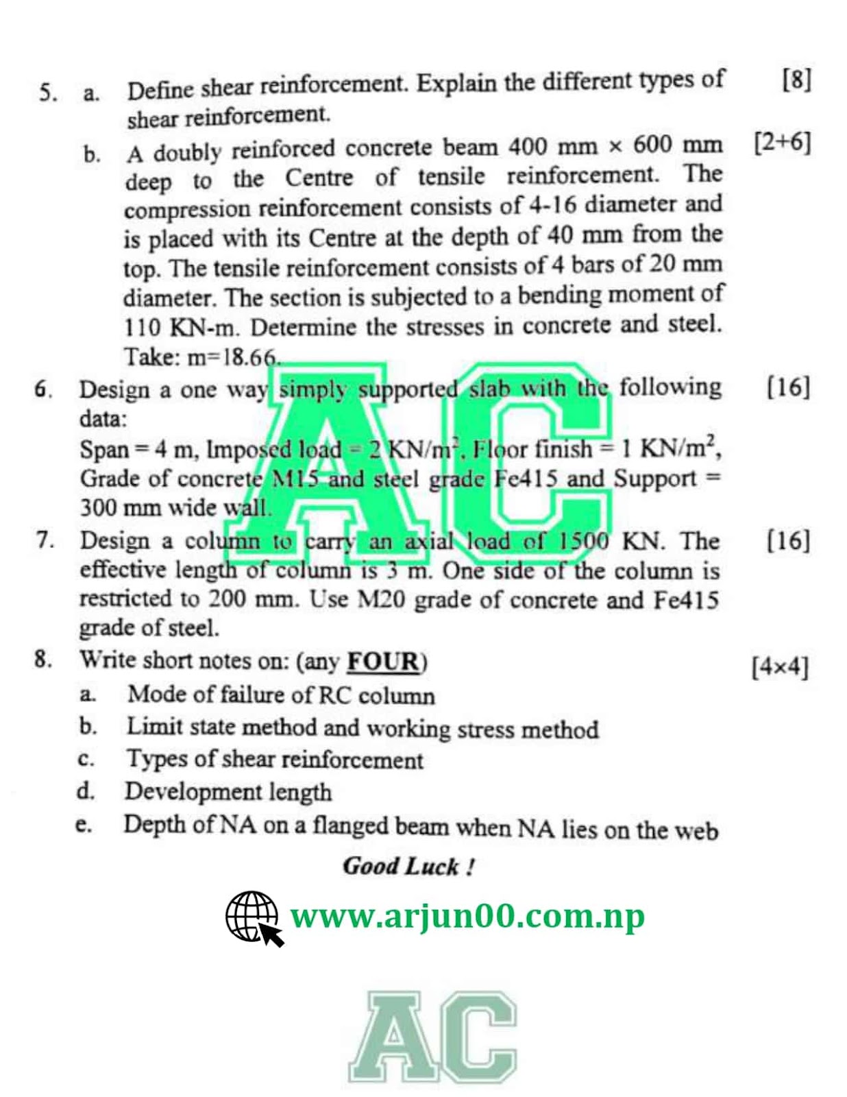 Structural Design and Drawing: 2082 to 2079  Question Paper of Fifth Semester, Diploma in Civil Engineering- DCE ,CTEVT, Diploma,  Structural Design and Drawing : 2082, 2081,2080, 2079 Question Bank, , arjun00 , CTEVT, Diploma, Nepal, DCE, Question Bank,Structural Design and Drawing New Question Paper,Structural Design and Drawing Question paper, CTEVT, Arjun00pdf