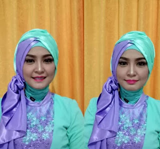 Model kebaya wisuda hijau muda dan ungu muda