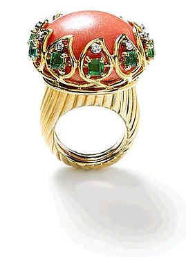 Coral Cabochon Cartier  Ring