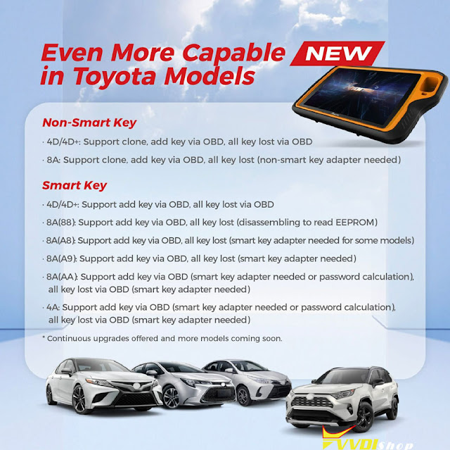 Xhorse Key Tool Plus Toyota 4D 8A 4A Smart Key List