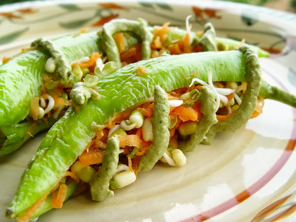 Stuffed Bajji Menasinakayi with Walnut Cilantro Pesto