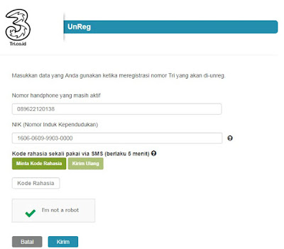 Cara Unreg Kartu 3 (TRI) yang Sudah Diregistrasi